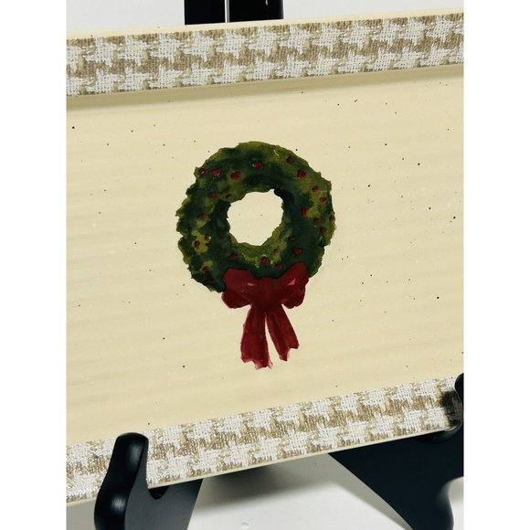 St. Nicholas Square SNOW VALLEY Platter Tray Wreath Pine Houndstooth Trim 16” - Picture 2 of 7